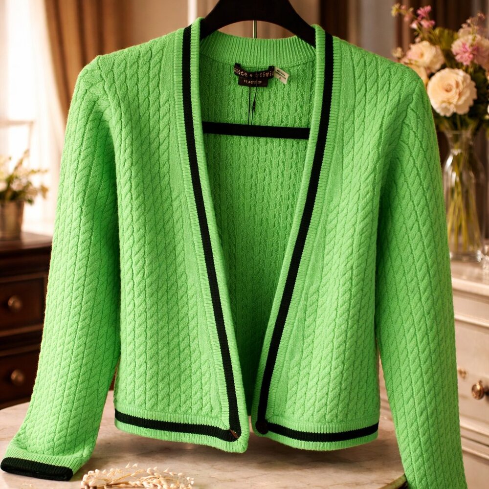 NWT Beautiful Alice + Olivia Green/Black Sweater - Size Large